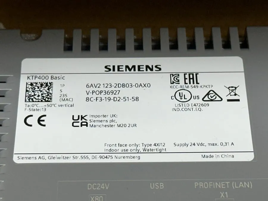 Панель оператора Siemens 6AV2123-2DB03-0AX0 SIMATIC HMI, KTP400 Basic, Basic Pan