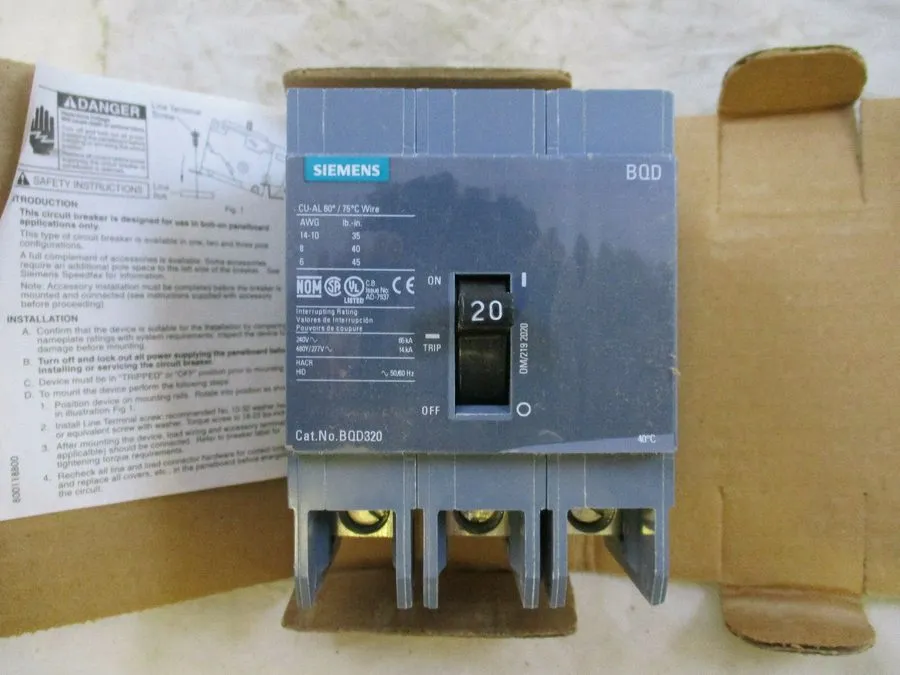 Автоматический выключатель SIMENS BQD BQD320 3 POLE 20 AMP 480V GRAY CIRCUIT BRE