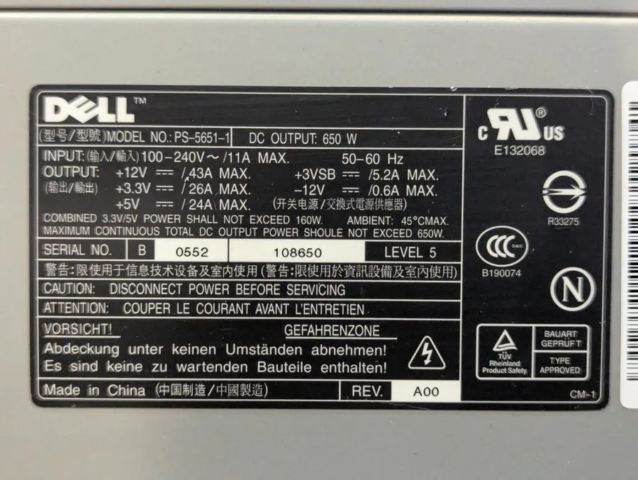 Блок питания Dell PS-5651-1 0GD323 650W Server Power Supply PowerEdge 1800 PSU