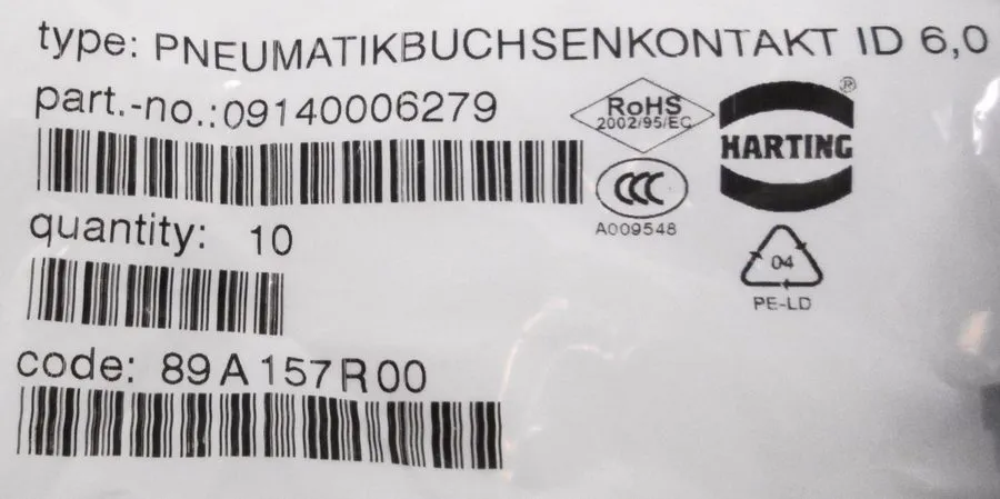 Электронный компонент Harting 09140006279 ID 6,0 Pneumatic Socket (Bag of 10)