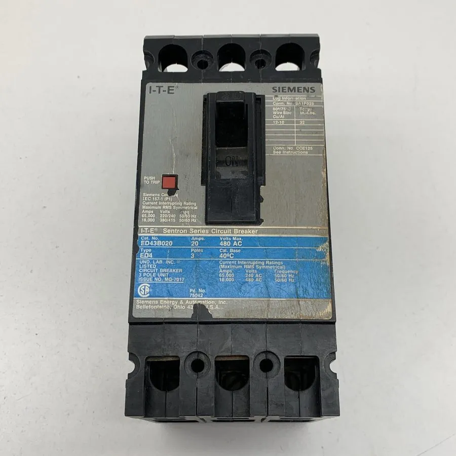 Автоматический выключатель Siemens ITE ED43B020 Sentron 20A 3-Pole Circuit Break