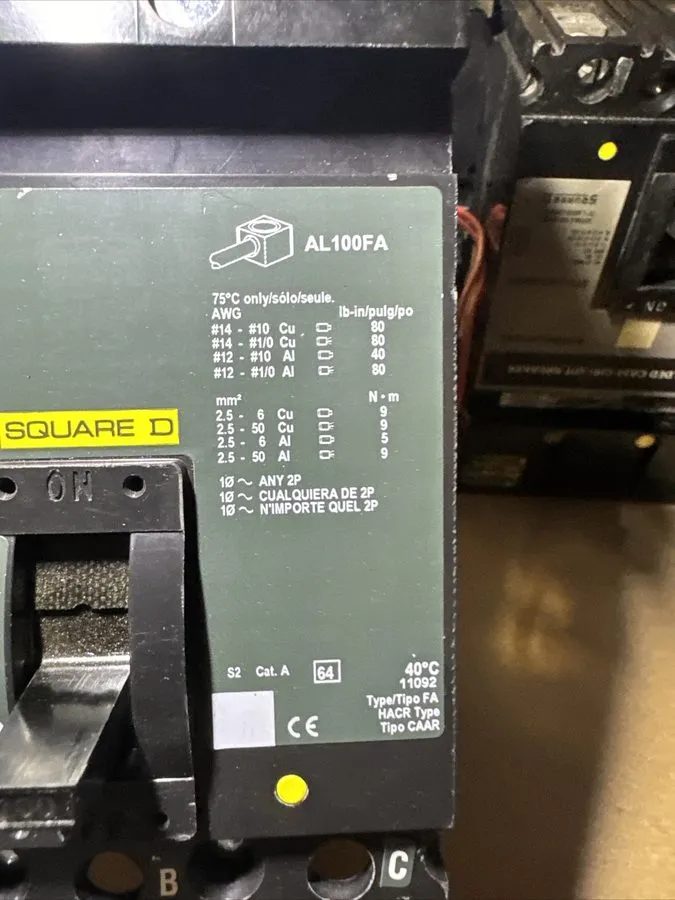 Автоматический выключатель Square D FC34100G 100A Circuit Breaker 3P 3PH 480V Gr — фото лота 2