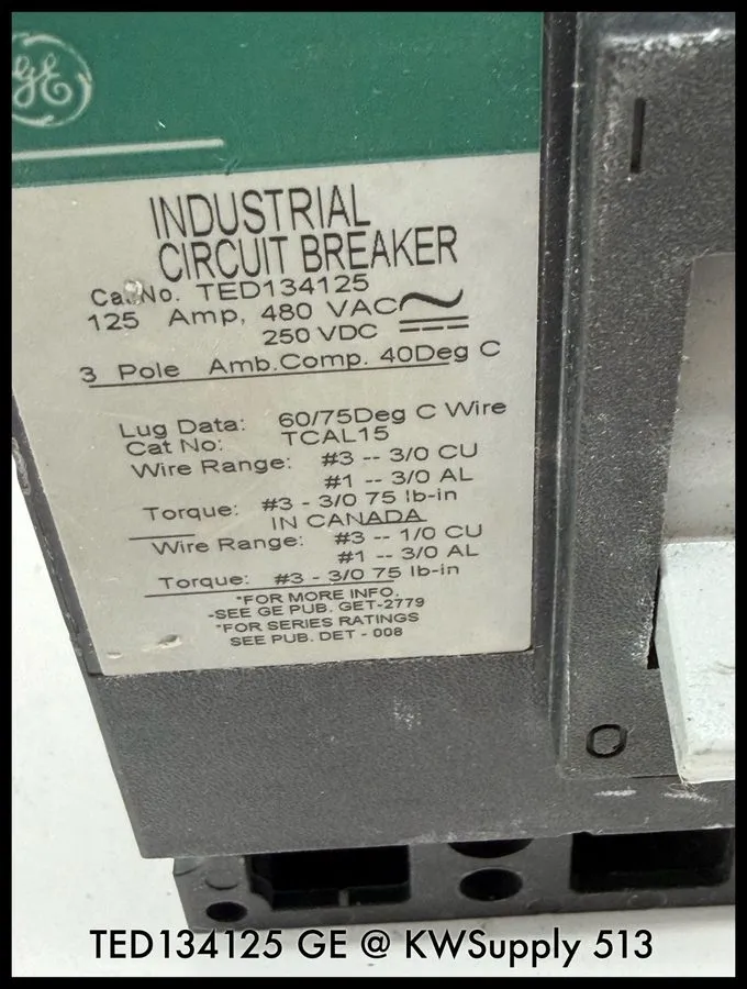 Автоматический выключатель TED134125~GE TED134125 125A 3P 480V Circuit Breaker