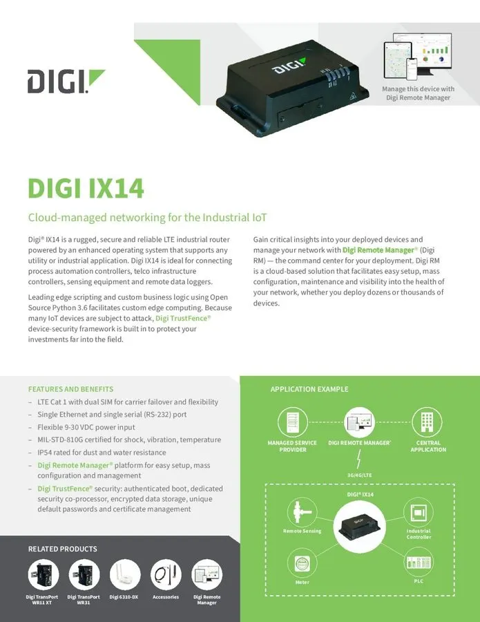 Маршрутизатор DIGI IX14-M601 Cellular Router 4G LTE Cat1 NA Ethernet RS232 — фото лота 1