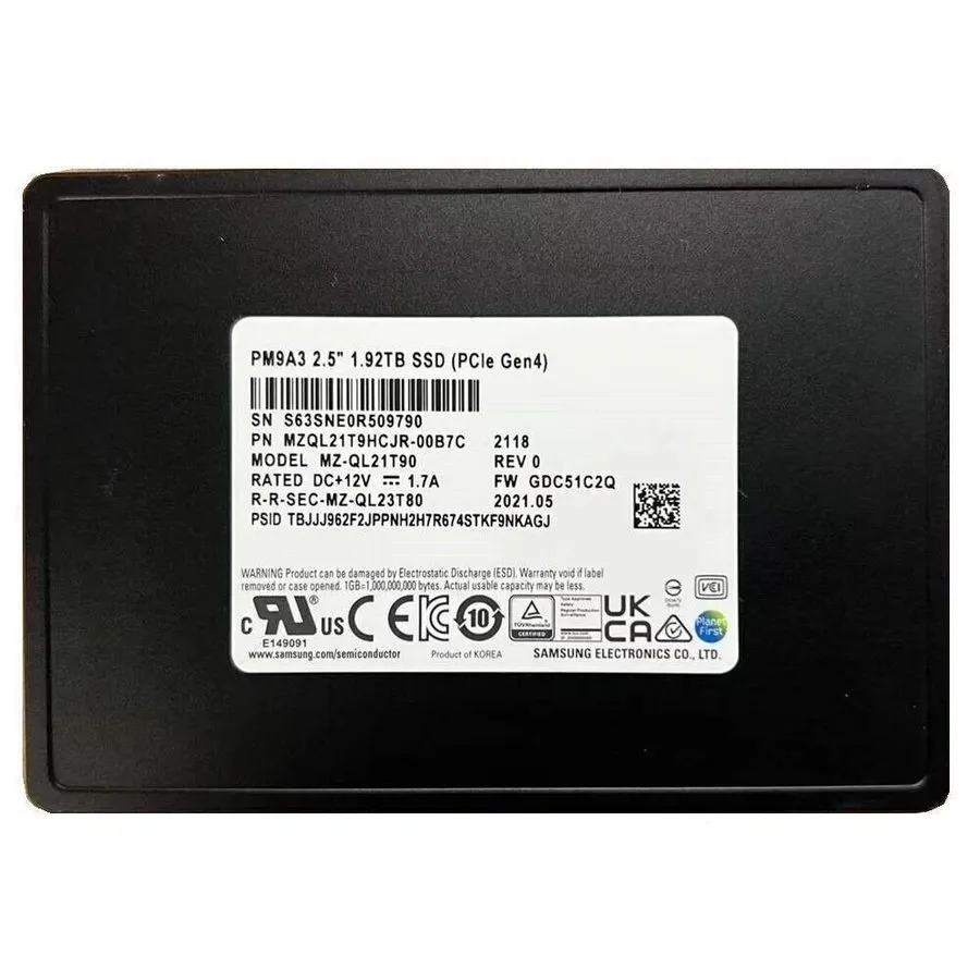 SSD-накопитель Samsung PM9A3 1.92TB U.2 SSD PCIE 4.0 NVME MZ-QL21T90 MZQL21T9HCJ