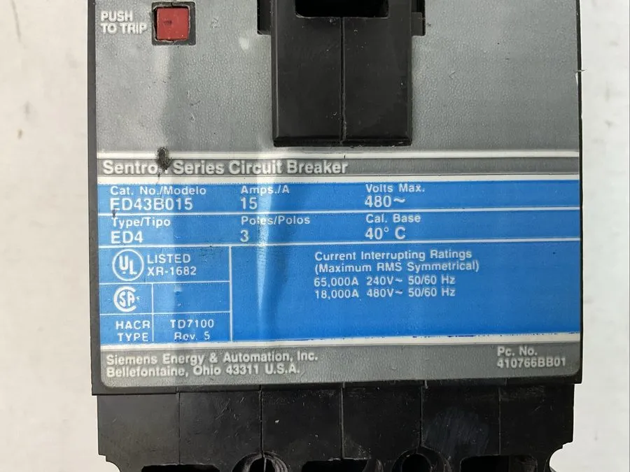 Автоматический выключатель SIEMENS SENTRON SERIES 15 AMP CIRCUIT BREAKER 3P 480 
