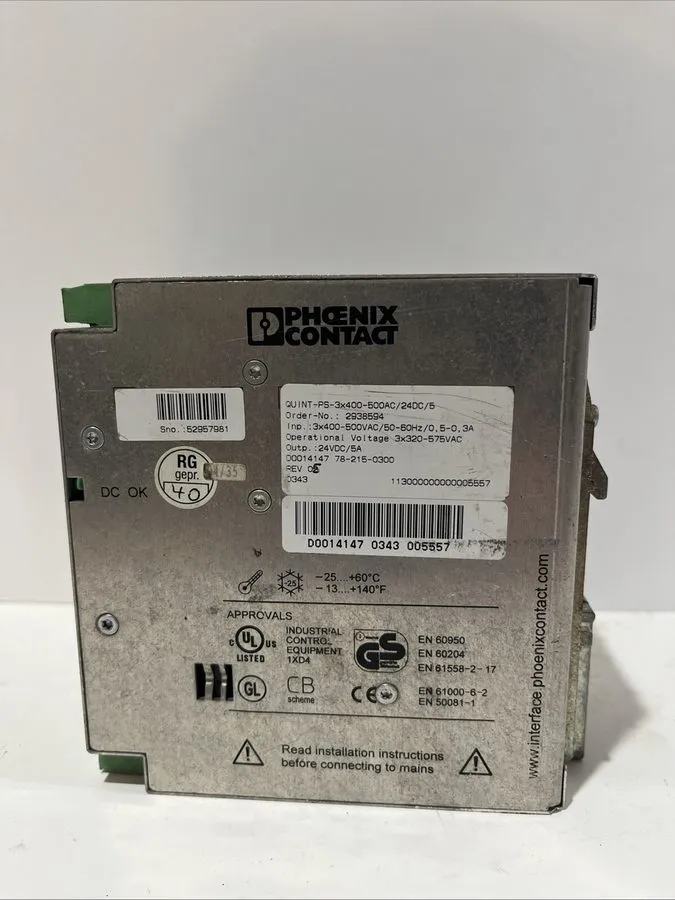 Блок питания PHOENIX CONTACT QUINT-PS-3X400-500AC/24DC/5 POWER SUPPLY 24VDC 5A