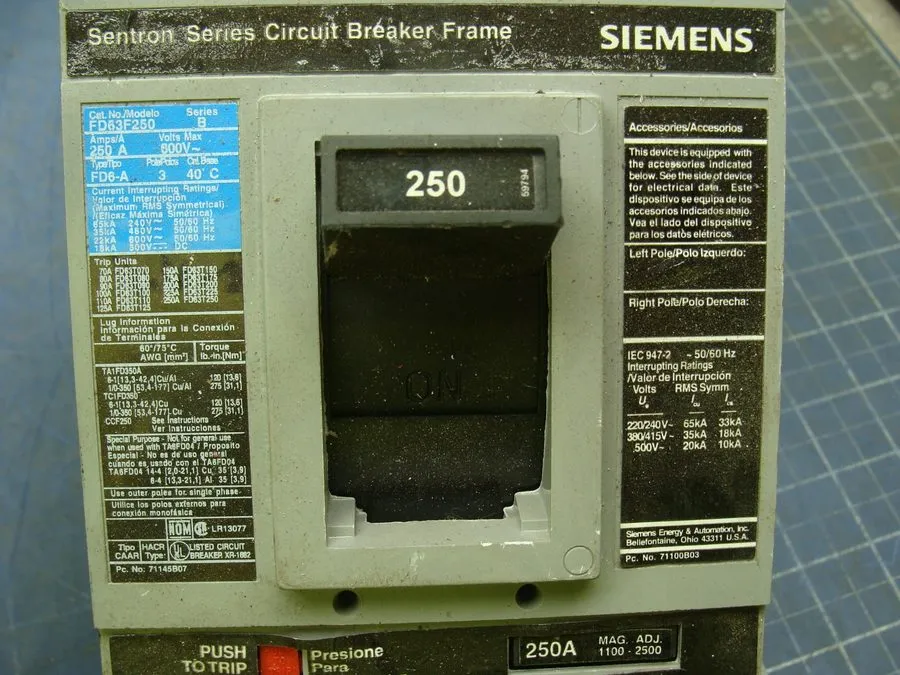Автоматический выключатель SIEMENS FD63F250 SENTRON SERIES B 250 AMP CIRCUIT BRE
