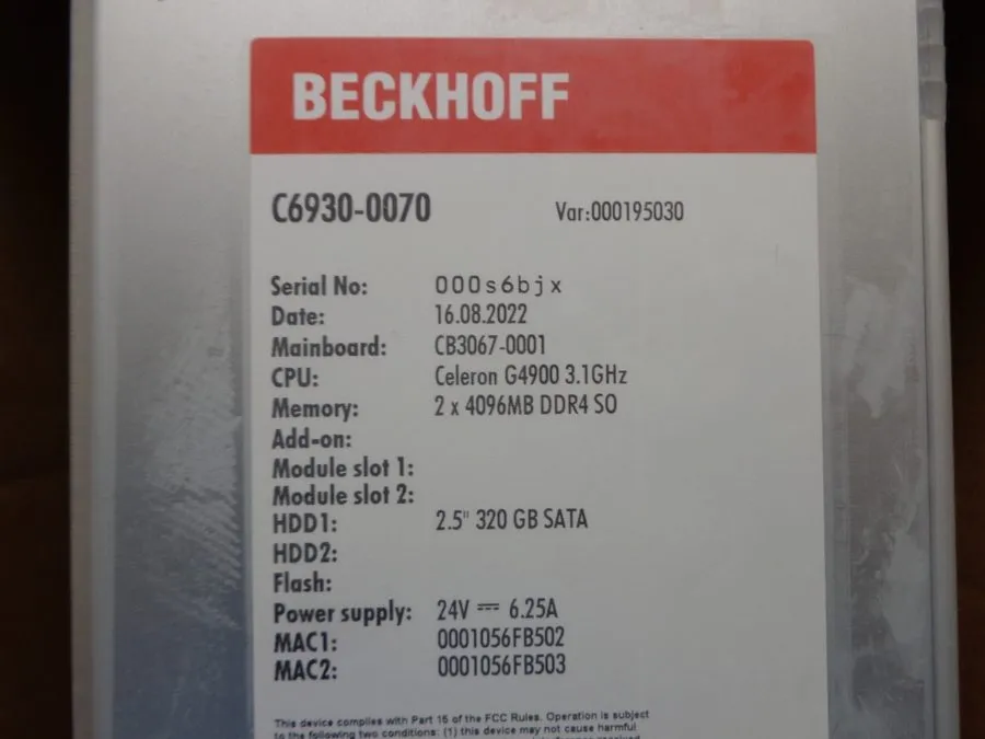 1 Beckhoff C6930-0070 CONTROL CABINET PC w/ WINDOWS 10 IOT ENTERPRISE LTSC 2019