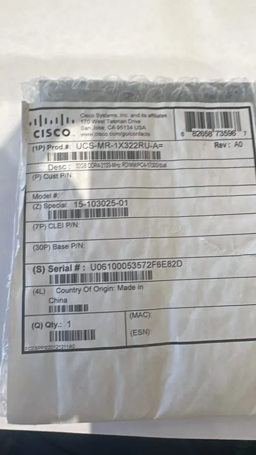 Модуль памяти Cisco UCS-MR-1X322RU-A 32GB DDR4-2133MHz PC4-17000 2Rx4 ECC Regist