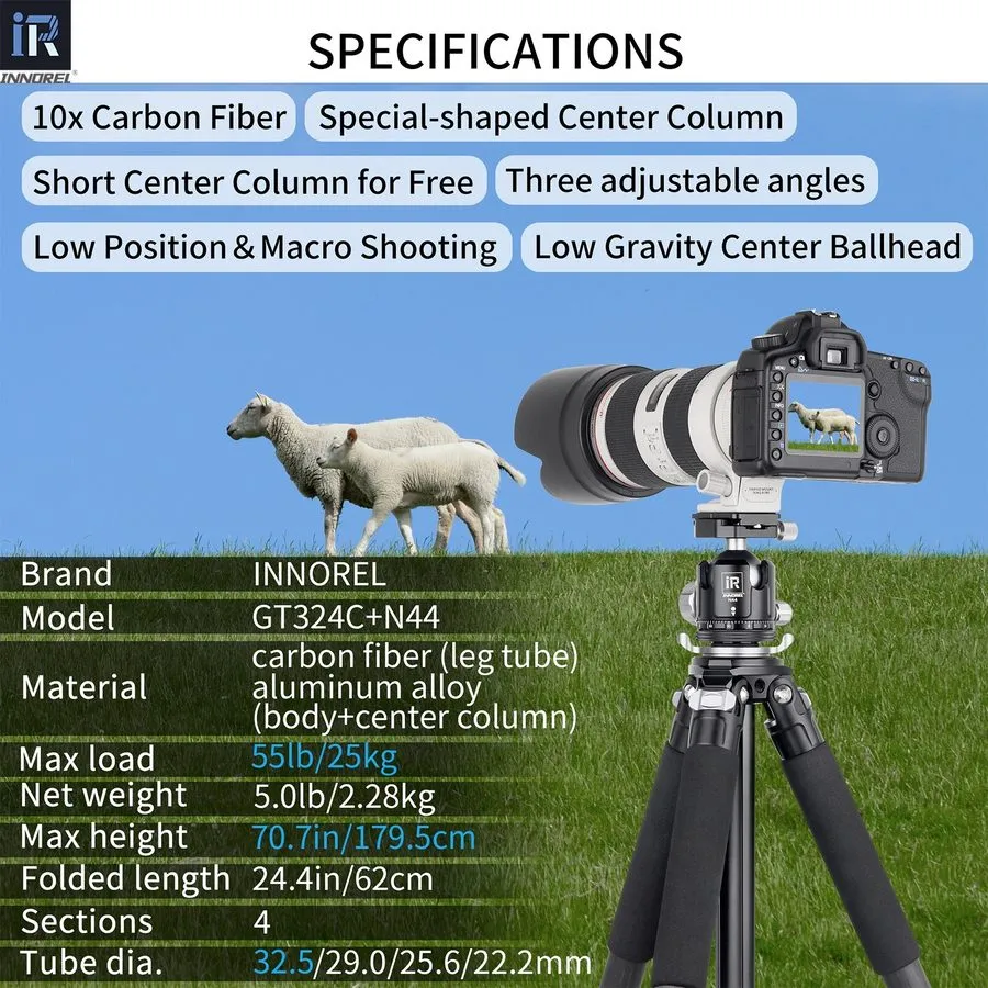 Камера INNOREL Carbon Fiber Camera Tripod with 44mm Low Profile Ball Head 55lbs  — фото лота 1