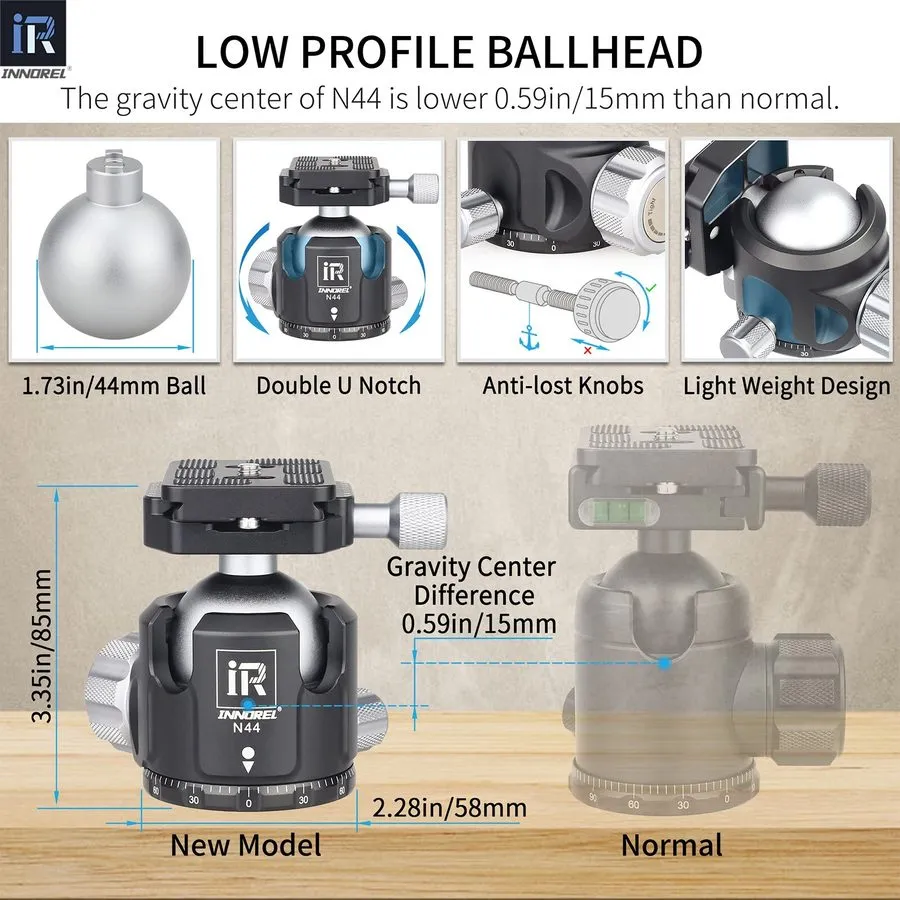 Камера INNOREL Carbon Fiber Camera Tripod with 44mm Low Profile Ball Head 55lbs  — фото лота 2