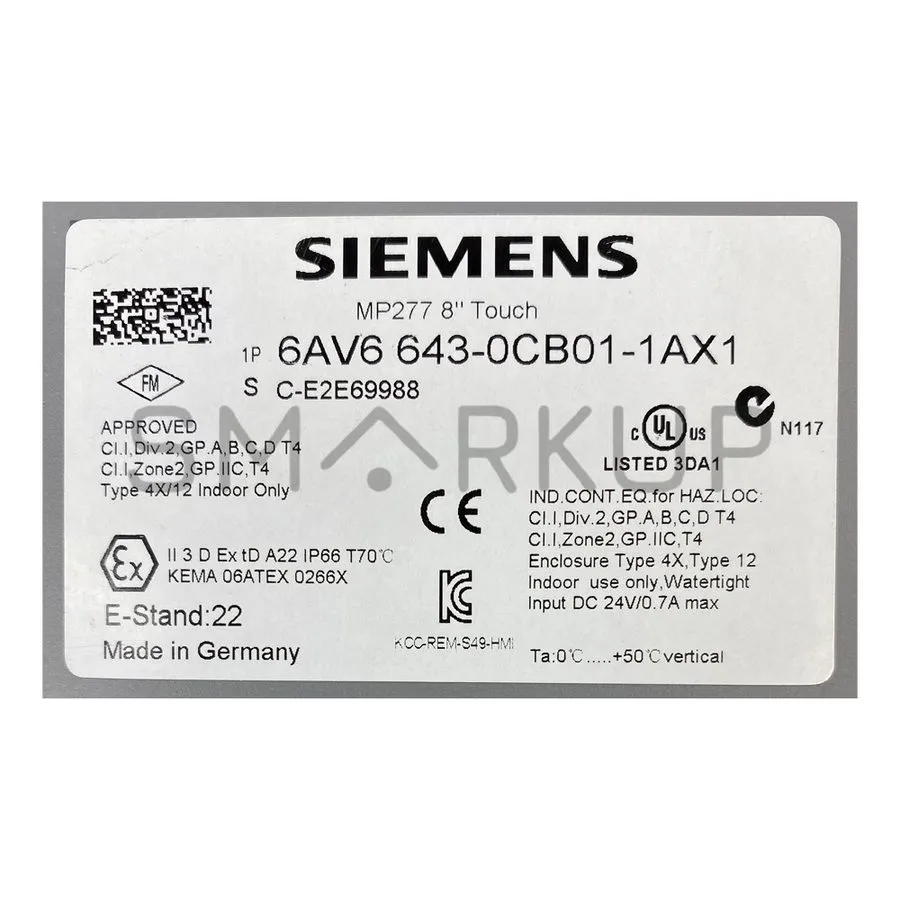 Панель оператора Siemens MP277 Touch Panel 6AV6643-0CB01-1AX1 HMI