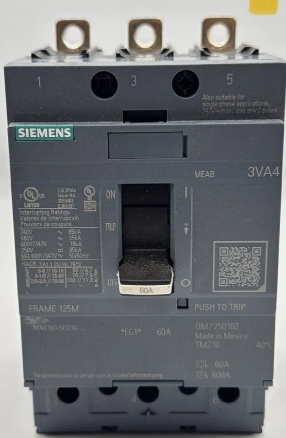 Автоматический выключатель SIEMENS CIRCUIT BREAKER 3VA4160-5ED34-0AA0 60A 600Y/3