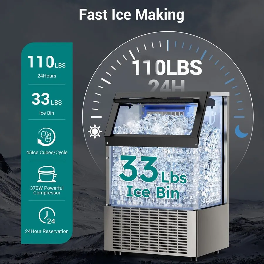 Льдогенератор 110lbs/24h Commercial Built-in Ice Maker Machine Display Ice Cube