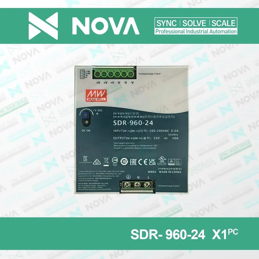 Блок питания MEAN WELL SDR SDR-960-24 DIN Rail Enclosed Power Supply 24VDC 40A 9