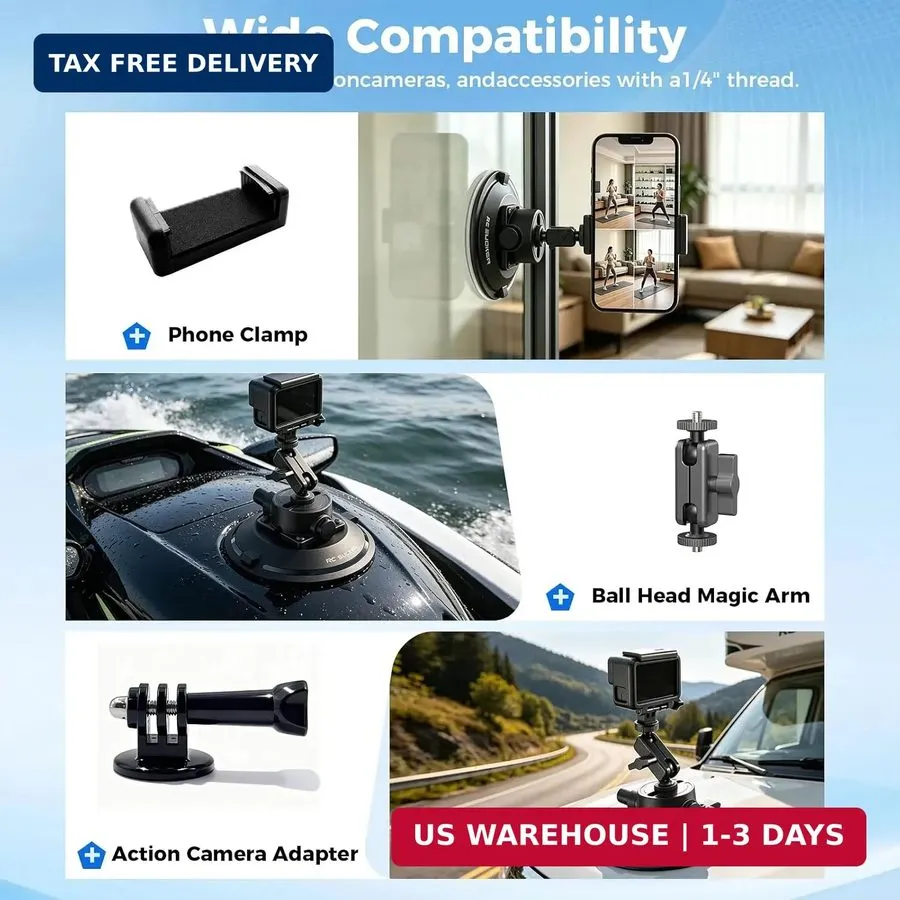 Вакуумная присоска 4.5" Suction Cup Camera Mount with Ball Head Magic Arm- RC450