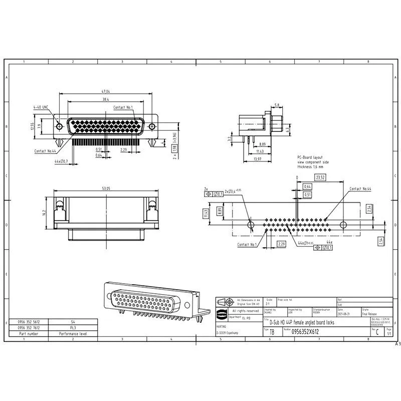 Разъём HARTING Female Connector 09563525612 44-hole