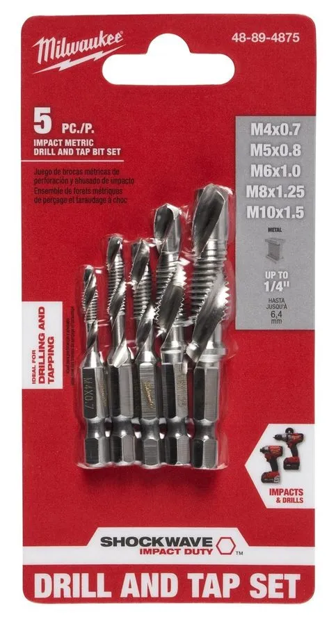 Режущий инструмент Milwaukee SHOCKWAVE Metric Impact Drill Tap Set 48-89-4875 — фото лота 1