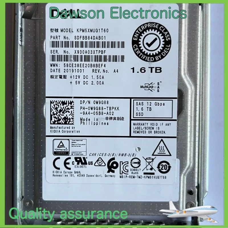 SSD-накопитель Dell D7KJJ 1.6TB SAS 12Gbps SSD Write Intensive WI 2.5 Inch Kioxi