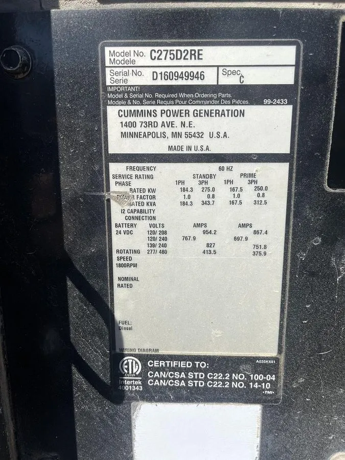 Генератор 275kW Cummins C275D2RE Spec. C Mobile Diesel Generator