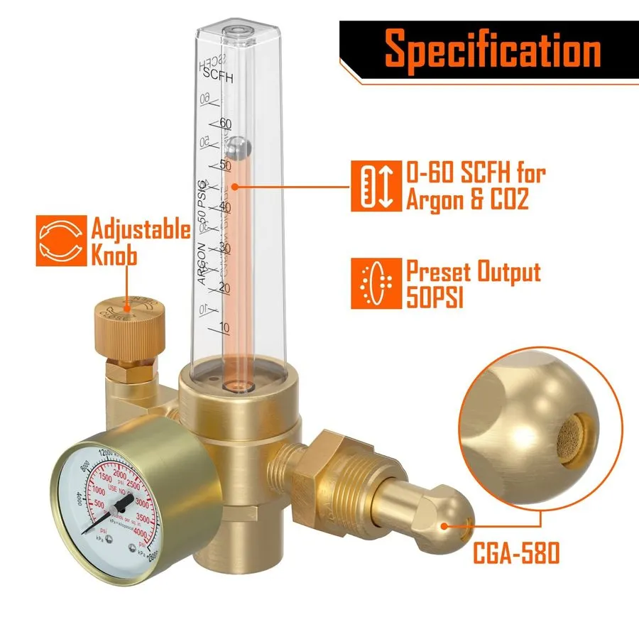 Расходомер Argon/CO2 Mig Tig Flow Meter Gauge Welding Weld, CGA580 Inlet Gas Reg