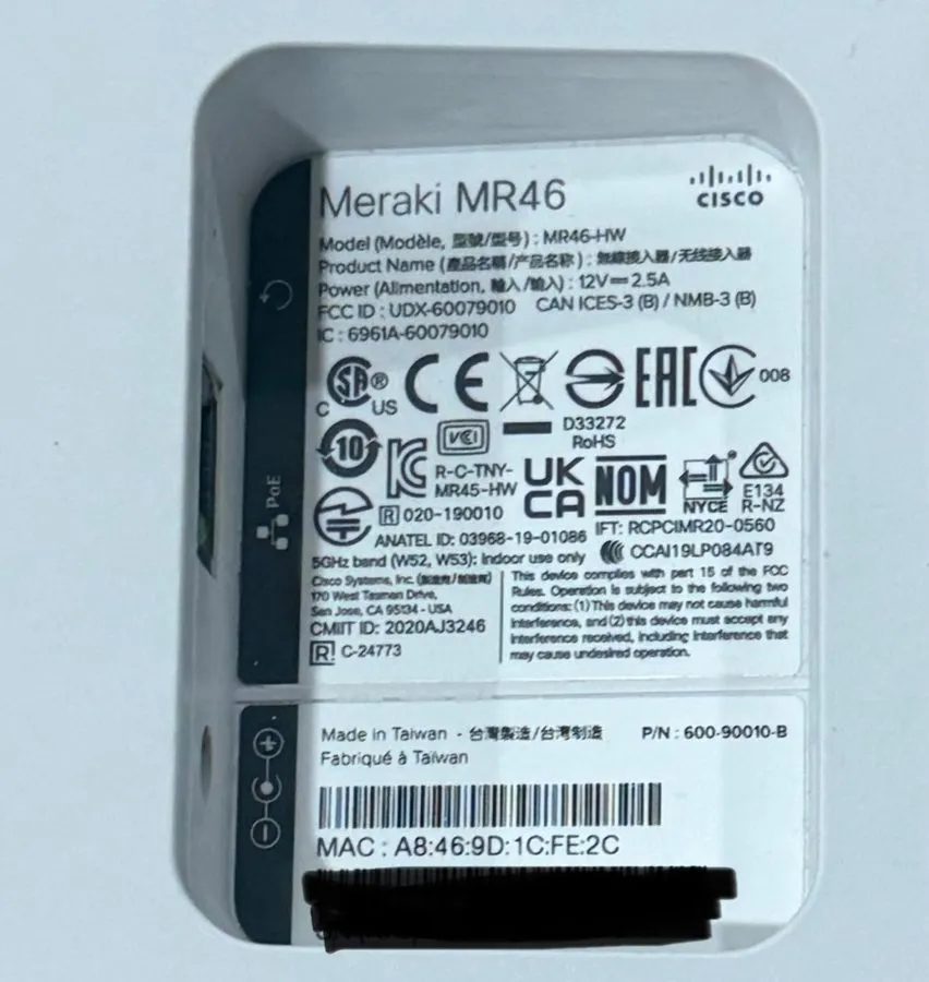 Точка доступа Wi-Fi Cisco Meraki MR46 WiFi 6 Indoor Wireless Access Point UNCLAI