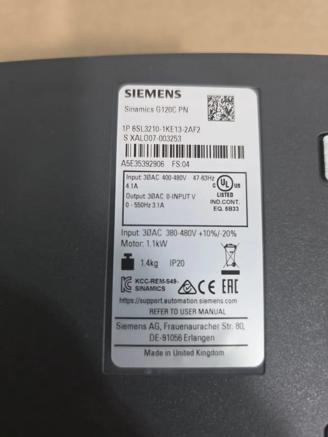 Привод Siemens 6SL3210-1KE13-2AF2 G120C RATED POWER 1,1KW