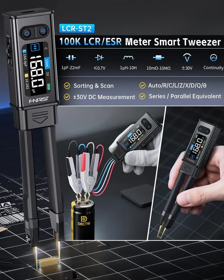 Тестер FNIRSI LCR-ST2 100kHz LCR Meter Tweezer SMD & Through-Hole Component Test