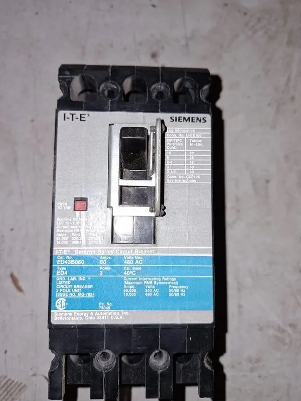 Автоматический выключатель Siemens ED43B060 Sentron Series Circuit Breaker 60A 3 — фото лота 1