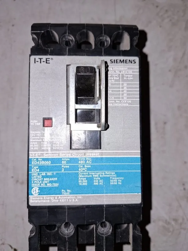 Автоматический выключатель Siemens ED43B060 Sentron Series Circuit Breaker 60A 3 — фото лота 2