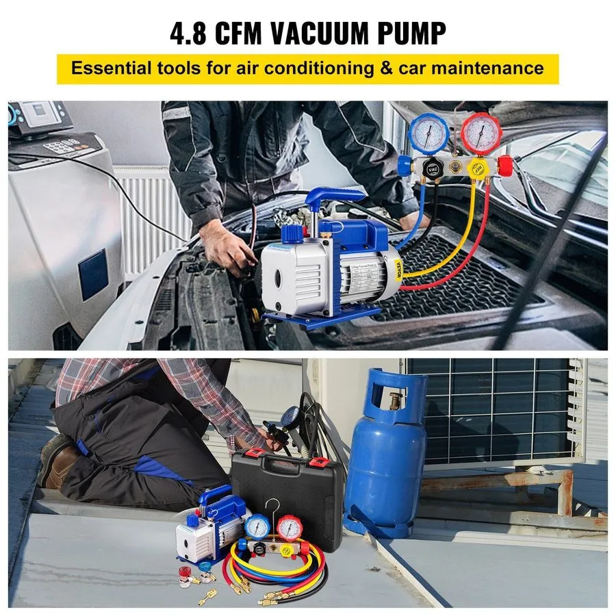Насос 4.8CFM Vacuum Pump 1/3HP Single Stage HVAC Kit with 5PA Gauge Set — фото лота 1