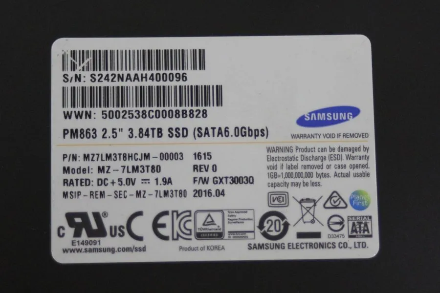 SSD-накопитель Samsung PM863 MZ-7LM3T80 3.84TB 2.5"SATA SSD(CrystalDiskInfo 99% 