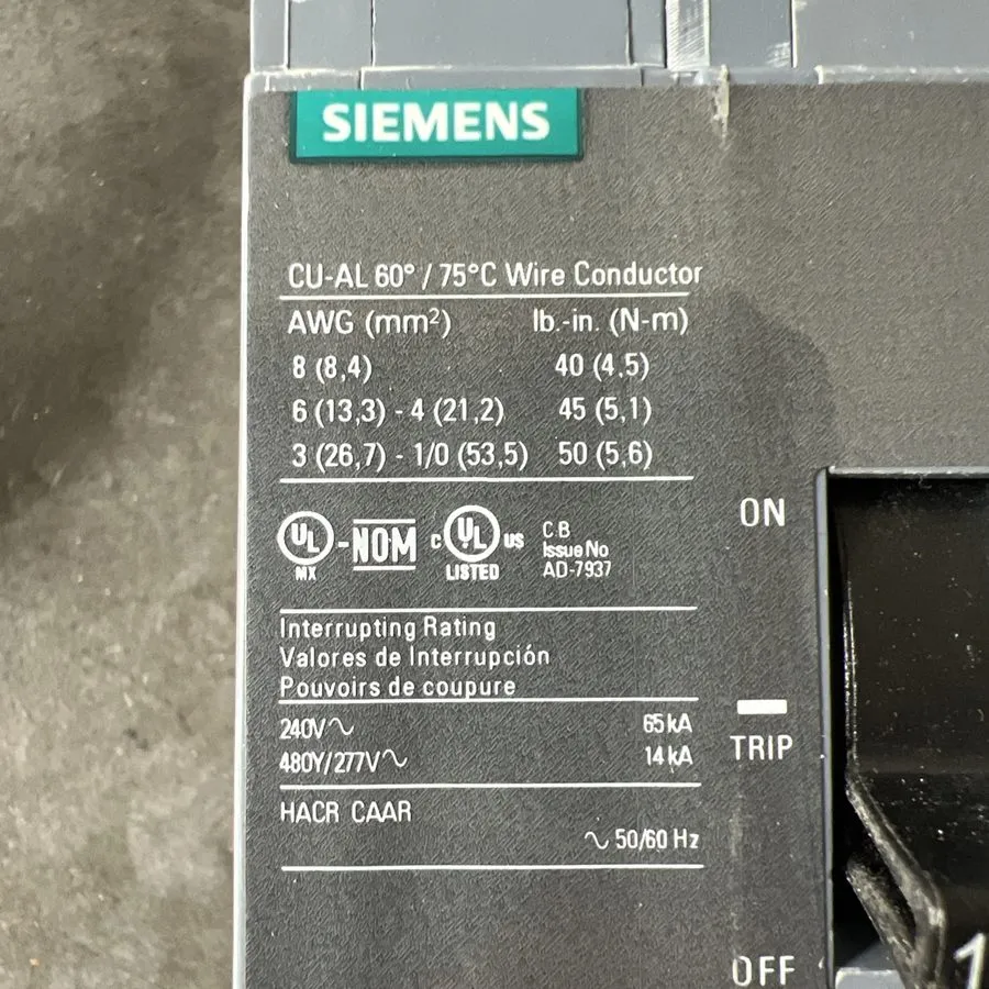 Автоматический выключатель Siemens BQD BQD3100 3 Pole 100 Amp 480V Circuit Break