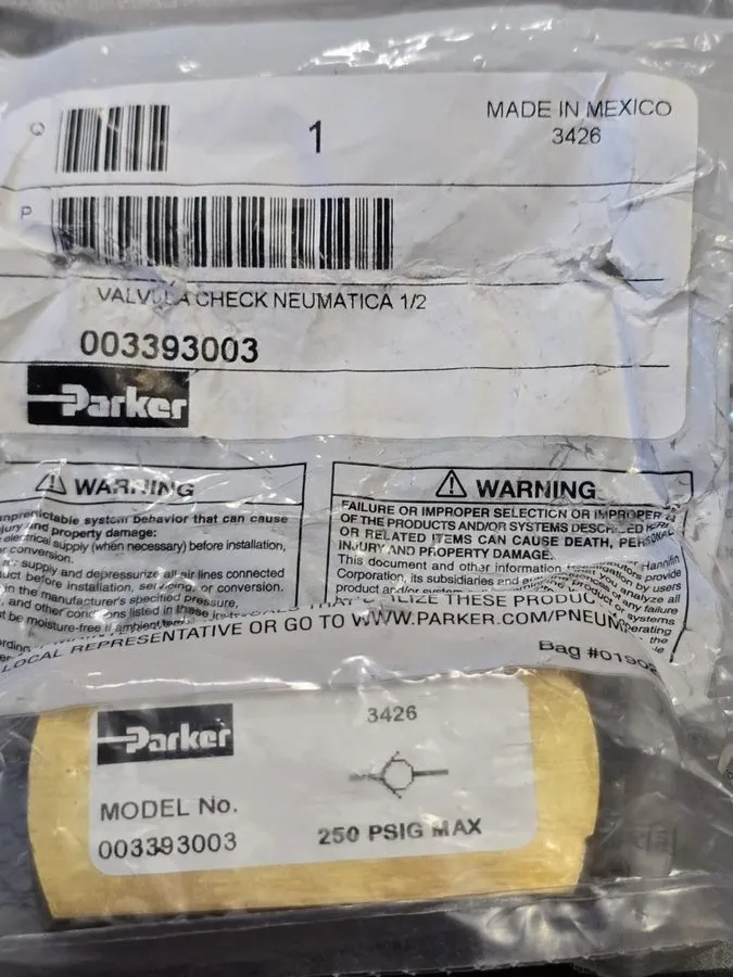Обратный клапан Parker 003393003 Pneumatic Check Valve 1/2" NPT 250PSI Max Femal