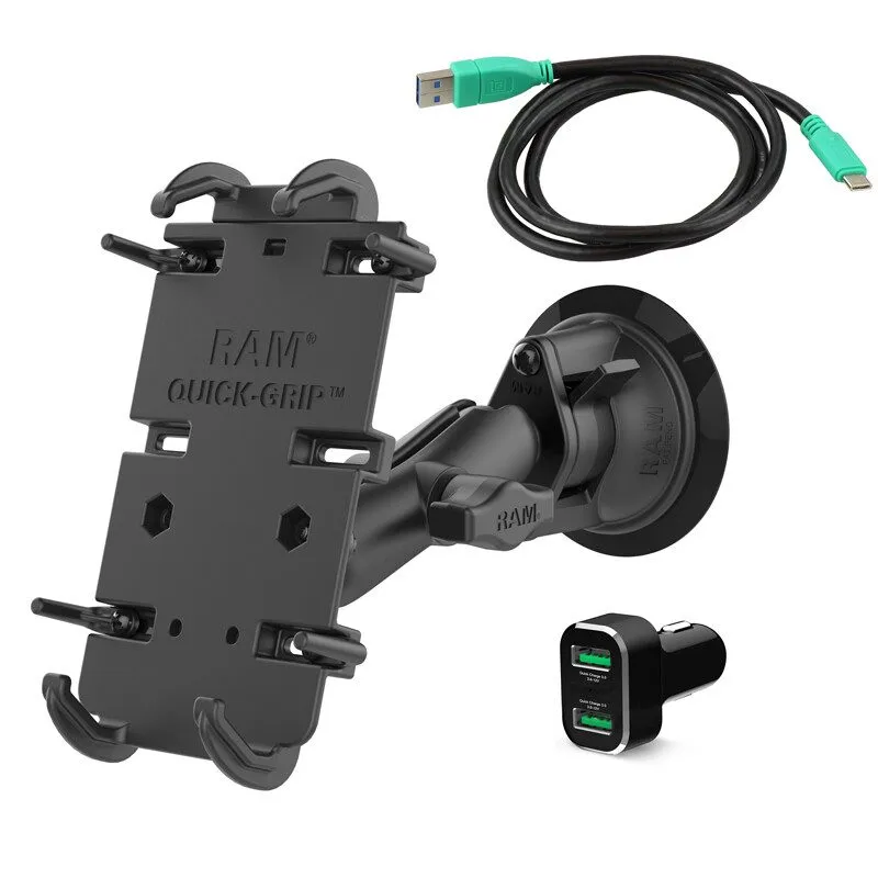 Вакуумная присоска RAM Mount Quick-Grip XL Powered Type-C Suction Cup Mount RAM- — фото лота 1