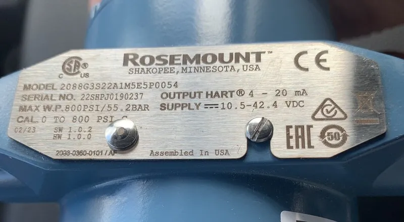 Трубопроводная арматура Rosemount Emerson 2088G3S22A1M5E5P0054 800psi/55.2 Bar 4 — фото лота 1