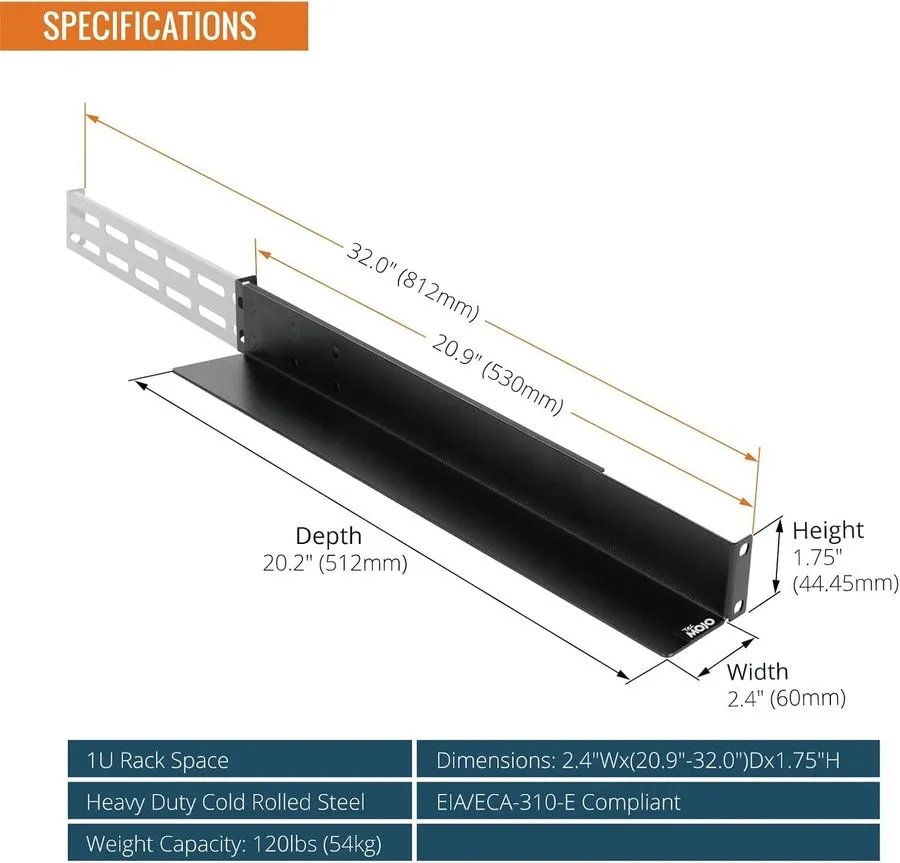Стойка/шкаф 1U Universal Rack Mount Rails4-Post Server Rack Shelf Rail with 20.9 — фото лота 1