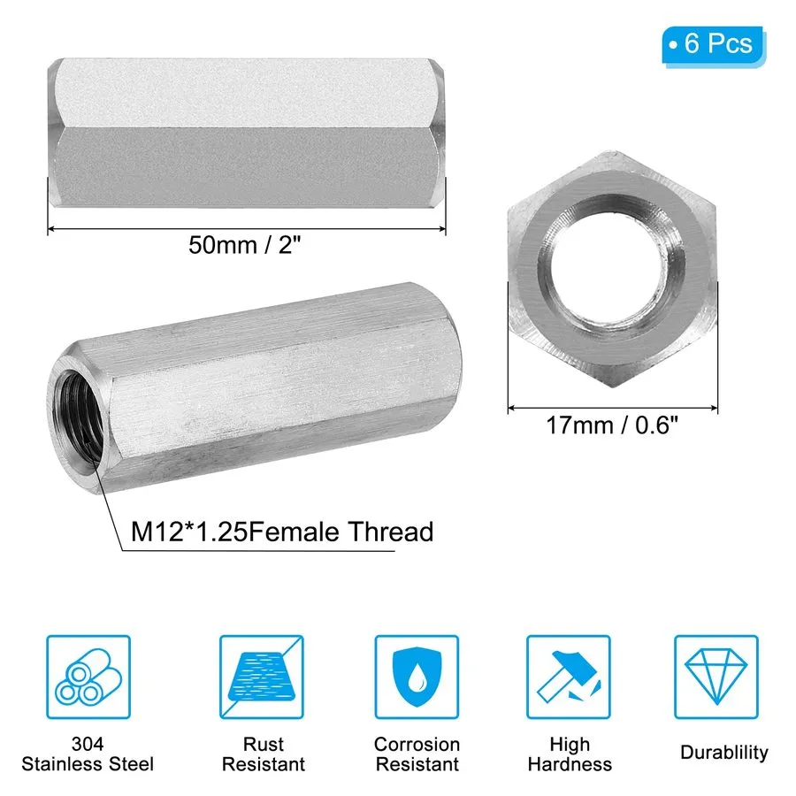 Датчик M12 x 1.25-Pitch 50mm Length 304 Stainless Steel Hex Coupling Nut Connect