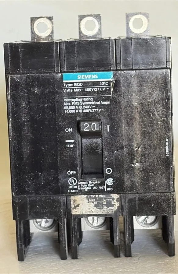 Автоматический выключатель SIEMENS BQD320 Bolt On Circuit Breaker 20A 3P 480V 3P