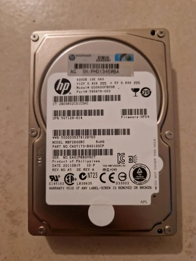 Жёсткий диск EG0600FBDSR COMPATIBLE 1 Year BBO HPE 600GB SAS 6G 10K SFF DP HDD