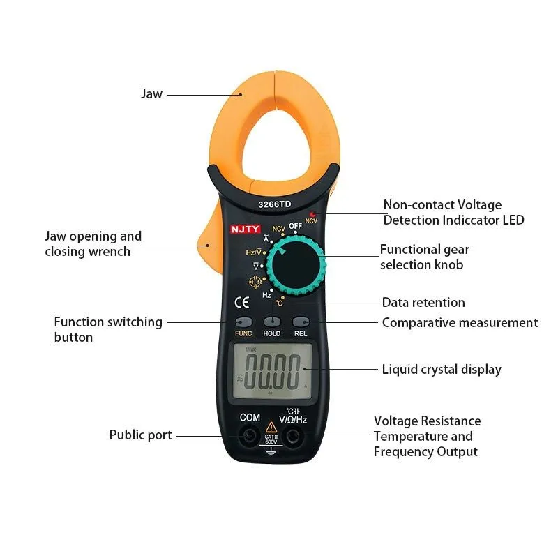 Тестер 3266TD Digital Clamp Meter AC/DC NCV True RMS Capacitance Temp Tester