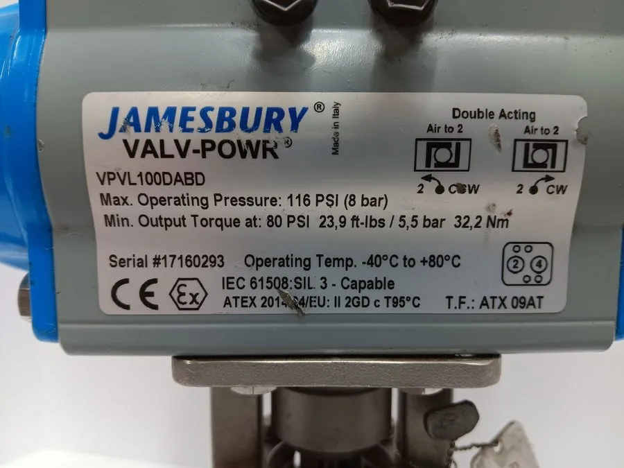 Клапан Jamesbury VPVL100DABD 1” Stainless pneumatic ￼actuator Ball Valve