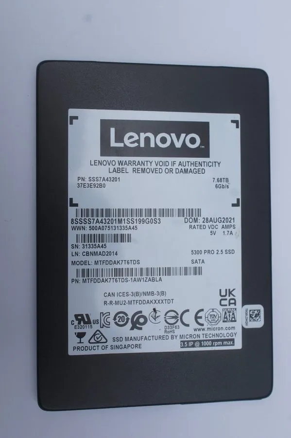 SSD-накопитель MICRON MTFDDAK7T6TDS 7.68TB 2.5" SATA SSD 4,317 Hours, 98.6% Heal