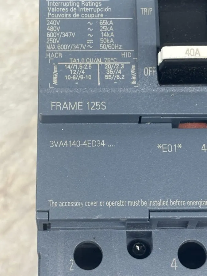 Автоматический выключатель Siemens 3VA4140-6Ed34 3 Pole 40 Amp 600 Volt Circuit 
