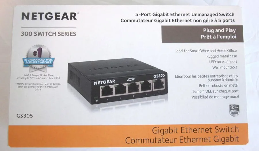 Коммутатор NETGEAR 5-Port Gigabit Ethernet Switch Desktop or Wallmount (GS305)