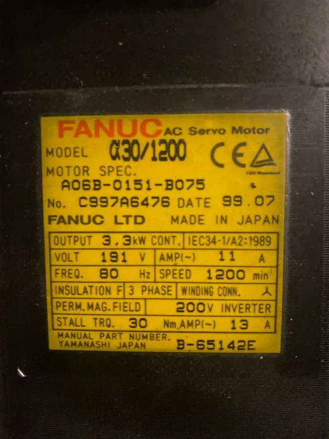 Серводвигатель GE FANUC a30/1200 AC SERVO MOTOR A06B-0151-B075#7008. 3.3kW, 191V