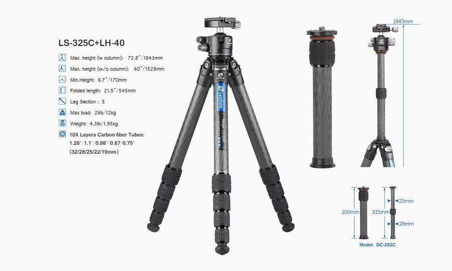 Оборудование видеонаблюдения Leofoto LS-325C + LH-40 Tripod with ballhead Carbon