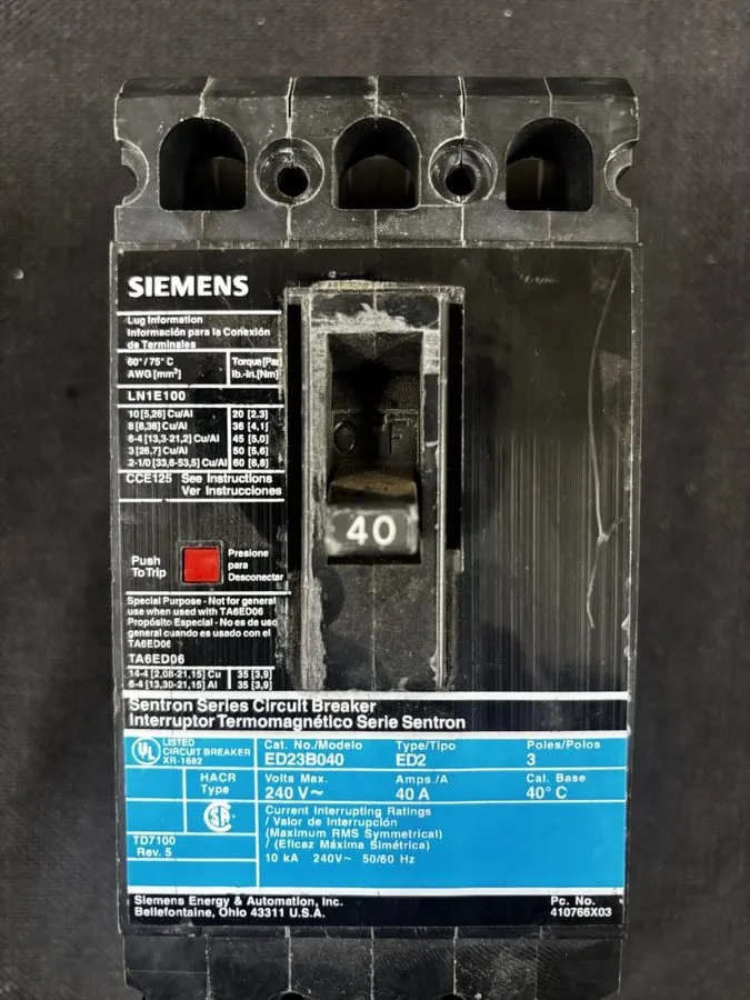 Автоматический выключатель SIEMENS ED23B040 40A Sentron Series Circuit Breaker 3 — фото лота 1