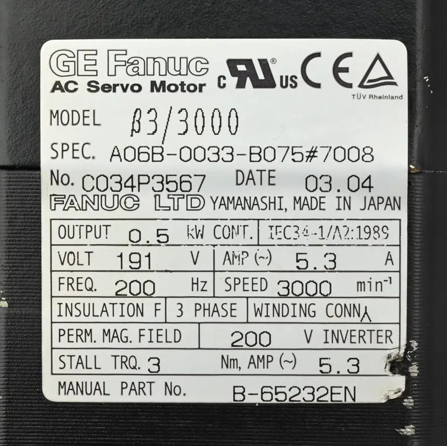 Серводвигатель Fanuc AC Servo Motor Model B3/3000